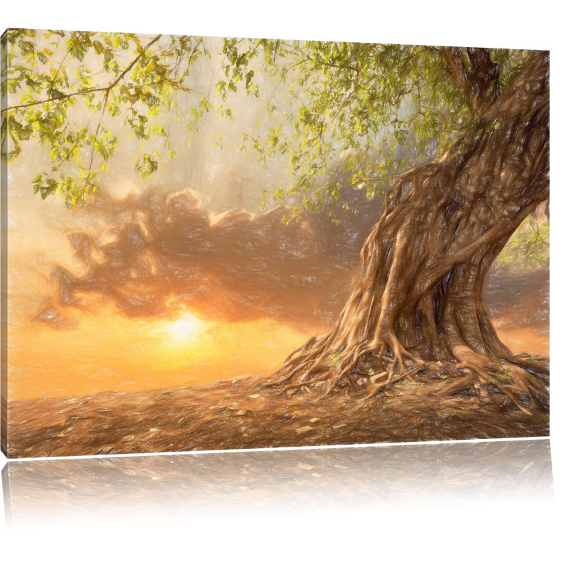 East Urban Home Leinwandbild „Verwurzelter, starker Baum im